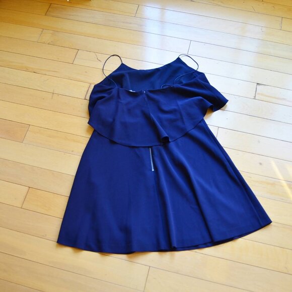 Alice + Olivia Silk Blend Kipp Layered Top Navy Blue Ruffle Dress Size 10 - Picture 11 of 13
